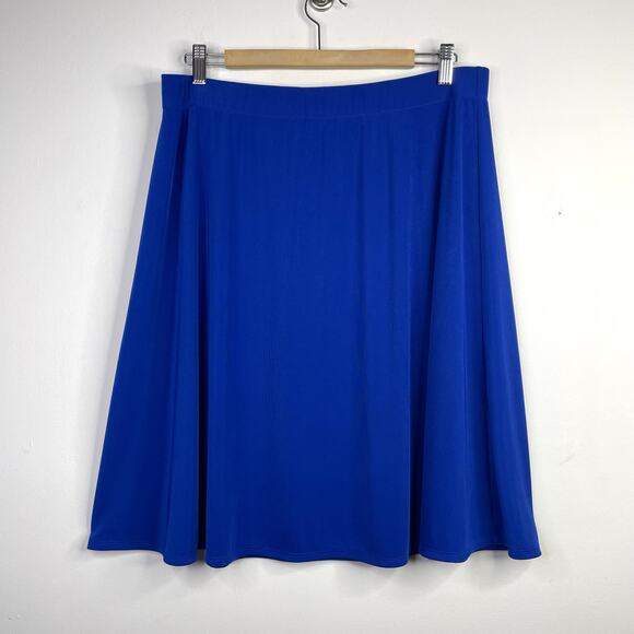 Chicos Easywear Slinky Knit Pull On Skater Knee Length Skirt Bright Blue 2 L 12 - Picture 1 of 8